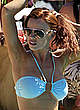Maria Fowler in blue bikini poolside shots pics