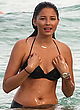 Jessica Gomes at the beach in black bikini pics