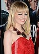 Emma Stone in short red strapless dress pics