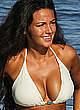 Michelle Keegan deep cleavage in white bikini pics