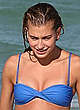 Hailey Baldwin in blue bikini on the beach pics