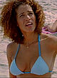 Karyn Parsons blue bikini on the beach pics