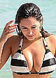 Kelly Brook cleavage in striped bikini pics