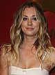 Kaley Cuoco cleavy in tight striped outfit pics