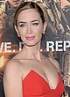 Emily Blunt cleavy in red strapless dress pics
