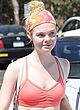 Elle Fanning stunning in red bra and tights pics