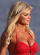 Donna D'Errico busty & booty in red swimsuit pics