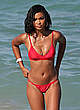 Chanel Iman in red tiny bikini on a beach pics