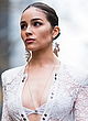 Olivia Culpo bra-peek in sheer low-cut top pics