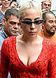 Lady Gaga cleavage in see thru red dress pics