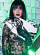 Rihanna naked pics - see-through floral top, posing