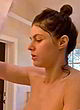 Alexandra Daddario naked pics - flashing her boob in bathroom