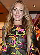 Lindsay Lohan sheer colorful mini dress pics