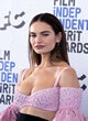 Lily James stuns in a pink bra top pics
