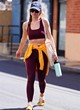 Olivia Wilde burgundy leggings and top pics