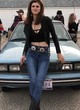 Alexandra Daddario posing on movie set pics