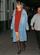 Taylor Swift denim coat and red mini dress pics