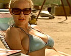 Kelli Garner busty cleavage in blue bikini videos
