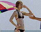Leslie Bibb tiny black bikini on the beach videos