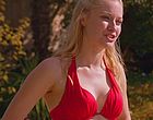 Georgina Haig red bikini cleavage pool side clips