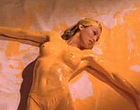 Sung Hi Lee rolls topless in yellow paint nude clips
