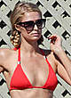 Paris Hilton in red bikini poolside shots pics