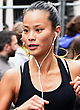 Jamie Chung leggy running a marathon pics