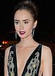 Lily Collins showing huge cleavage and legs pics