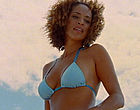 Karyn Parsons blue bikini on the beach clips